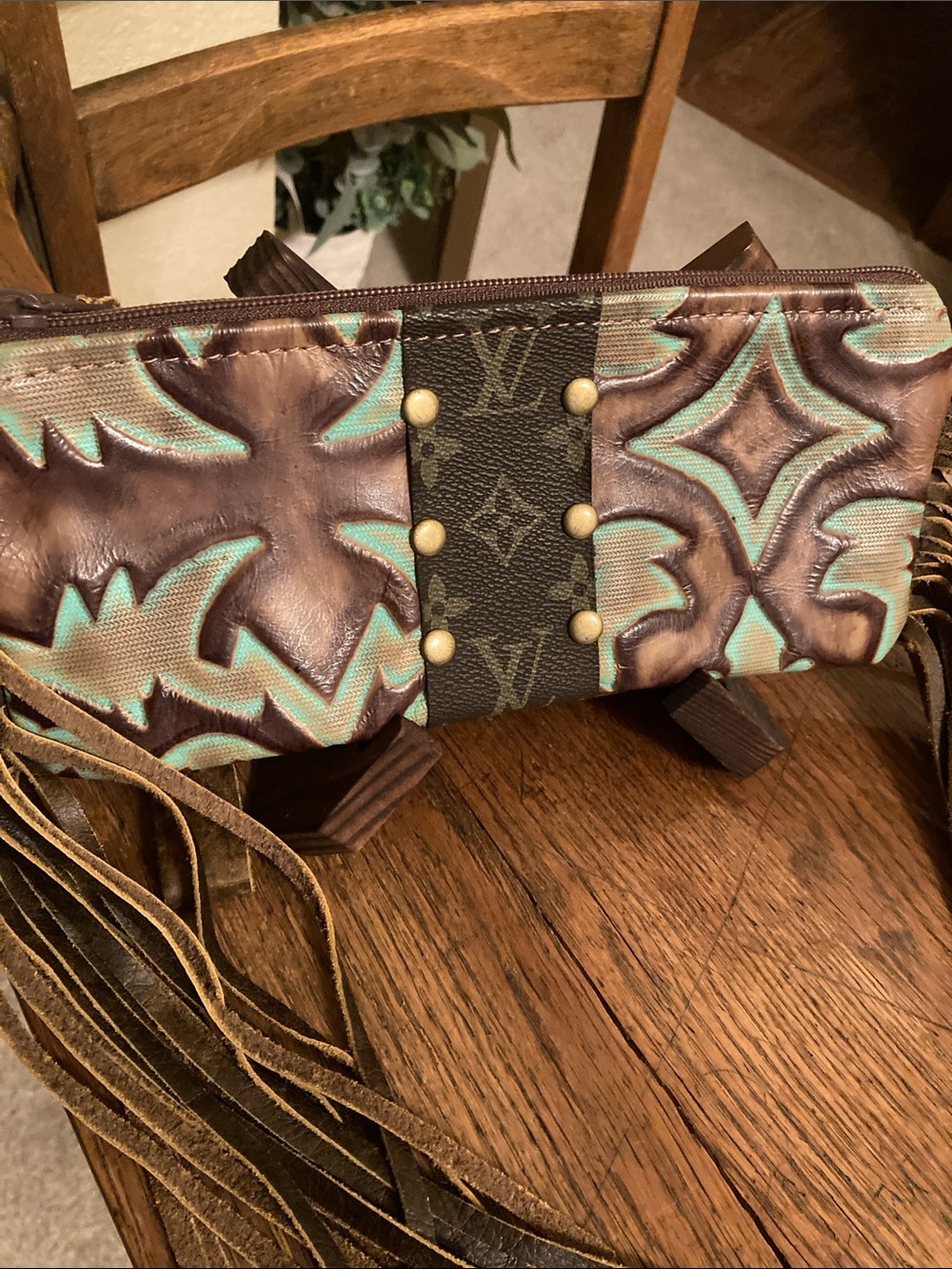 keep it gypsy Upcycled Louis Vuitton Wristlet with Fringe Like New! - Picture 3 of 8